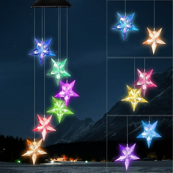 Solar Star Wind Chime, Outdoor LED Star Wind Chimes Yard Decor, Gardening Wind Bell Light Gifts for Women Garden Home