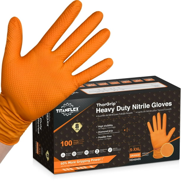 Guantes desechables TitanFlex ThorGrip Heavy Duty de nitrilo naranja