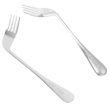 Old Man Elbow Fork Handicap Angled Cutlery Elderly 2 Pcs to Feed Tableware Stainless Steel Forks Spork