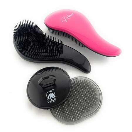 G.B.S Wave Detangling Brush 4Pk Pink Black and Grey- Glide Thru Hair Brush, Professional No Pain Detangler for Women, Men, Kids and Even Pets! for Curly, Wavy, Thick, Thin, Wet, Dry and Straight (Best Hair Brush For Thick Wavy Hair)