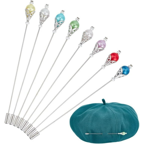 8PCS Vintage Safety Hat Pins Stick Lapel Pin Brass Long Handle Pin Accessories for Tie Scarf Badge Hats Suits Brooches Decorative Jewelry Making DIY Crafts diy Mixed Color