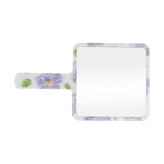 1 Pc Women Floral Square Handheld Mirror for Business Travel Purple White Plastic Aluminum Mirror