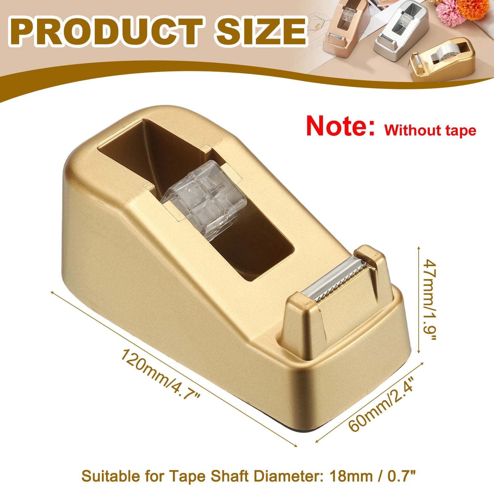 Tape Dispenser Desk, Heavy Duty Tape Dispenser Desktop Light Luxury Frosted Dispensers Holder Non-Skid Base Elegant for Home Office Desktop Small Business Gift, Gold