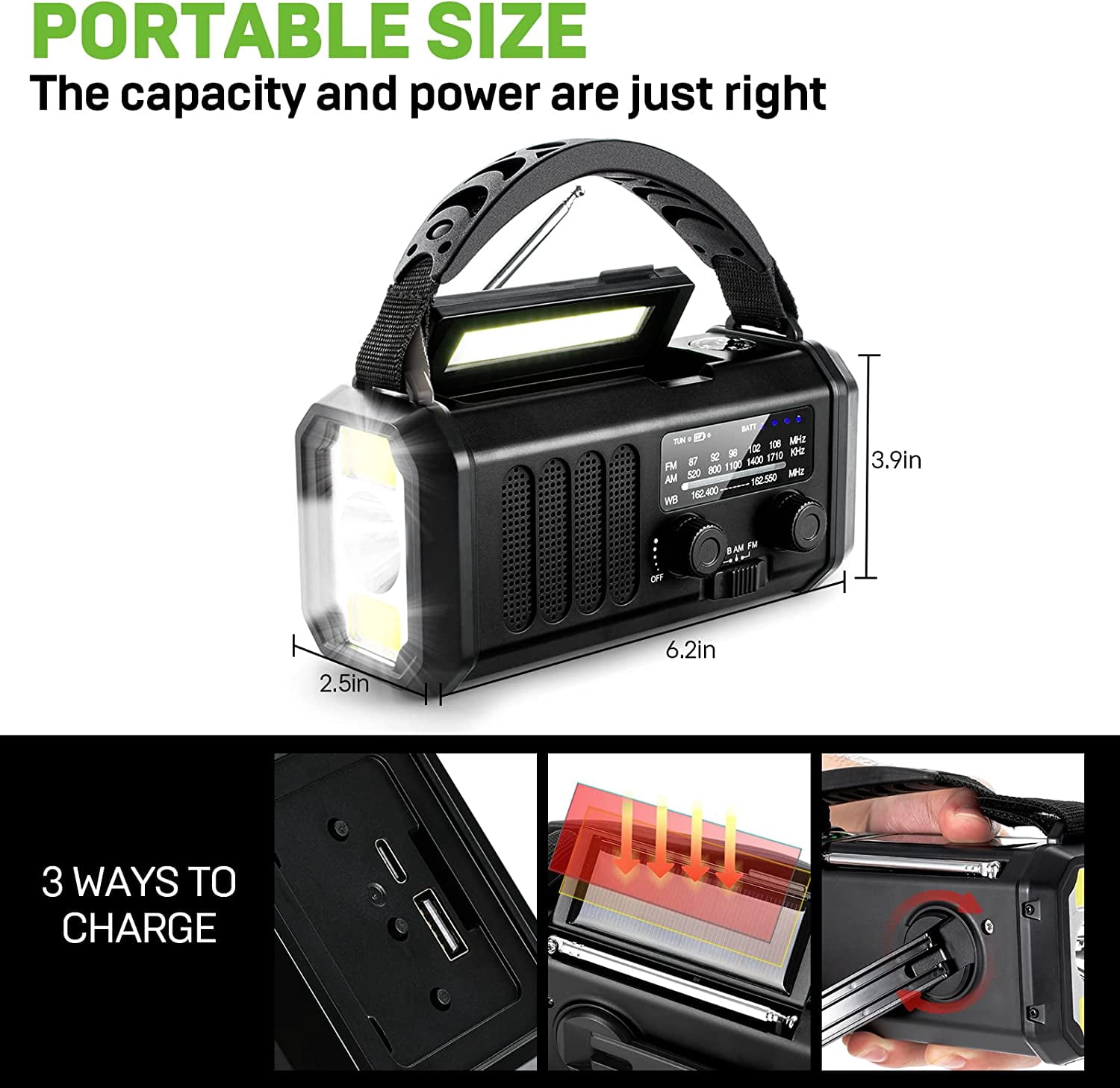 Hand Crank Emergency Radio,  Weather Radio with  Solar Radio,10000mAh Rechargeable Battery Powered, USB-C Charger, Flashlight, SOS Alarm, for Storm, Hurricanes Outdoor Survival Emergencies