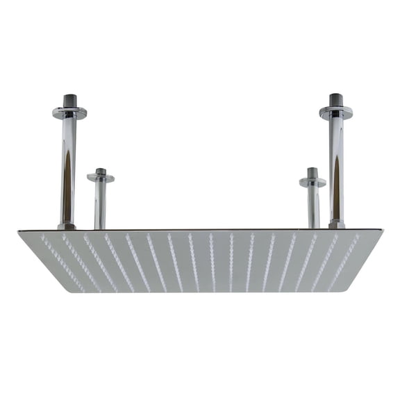 HomeStock Eclectic Escape 20" x 20" Polished Stainless Steel Ultra Thin Rain Shower Head - Modern Design, Includes Water Supply Line, Ceiling Mount