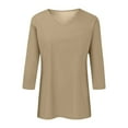 thumbnail image 4 of Razzly Women's V Neck 3/4 Sleeve Casual T Shirt Soft Comfortable Basic Top Stylish Loose Fit Tee For Everyday Wear(Khaki,2XL), 4 of 5