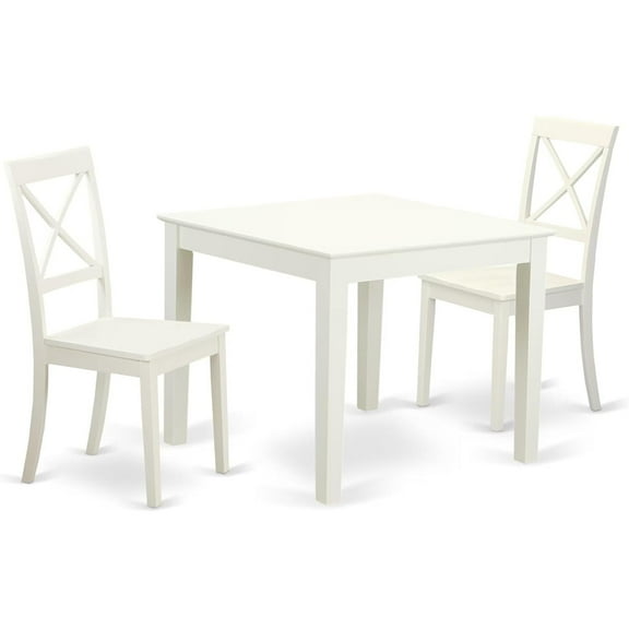 HomeStock 3-Piece Square Kitchen Table Set, Linen White Finish, Table with 2 Wooden Dining Chairs, 91 lbs