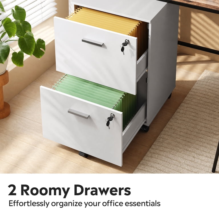 GALAXHERO 2-Drawer Mobile Filing Cabinet with Lock, White photo 2