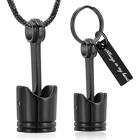 2 Pack Auto Part Cremation Urn Keychain / Urn Necklace for Ashes for Men's Motor Urn Keychain for Men Piston Ashes Keepsake Memorial Jewelry for Dad For Love Ones