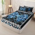 thumbnail image 3 of Homewish Leopard Print Bow Heart Zipper Twin Comforter Sets with Fitted Sheet and 2 Pillowcases for Boys Girls, Blue Ribbon Zipper Bedding Set, Black Reversible, 4pcs, 3 of 6