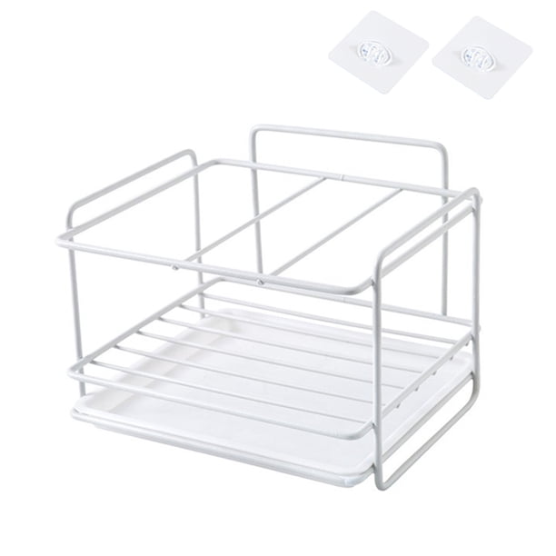 Esponja Rejilla de drenaje para fregadero de cocina, cuenco, soporte para trapo, cesta hueca para colgar en la pared, con bandeja, color blanco Inevent HA004832-01