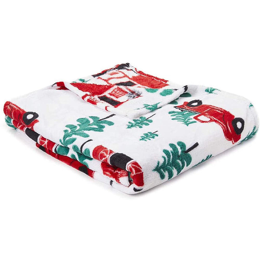 Sister Novelties Red Truck Christmas Throw Blanket, Red Truck Christmas
