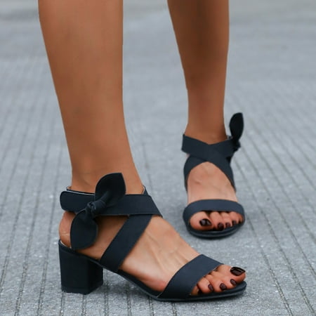 

HIBRO Women Casual Solid Color Fish Mouth Bow High Heels Peep Toe Sandals Single Shoes