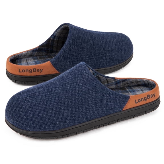 LongBay Men's Memory Foam Slippers Comfy Non Slip Indoor Outdoor House Shoes