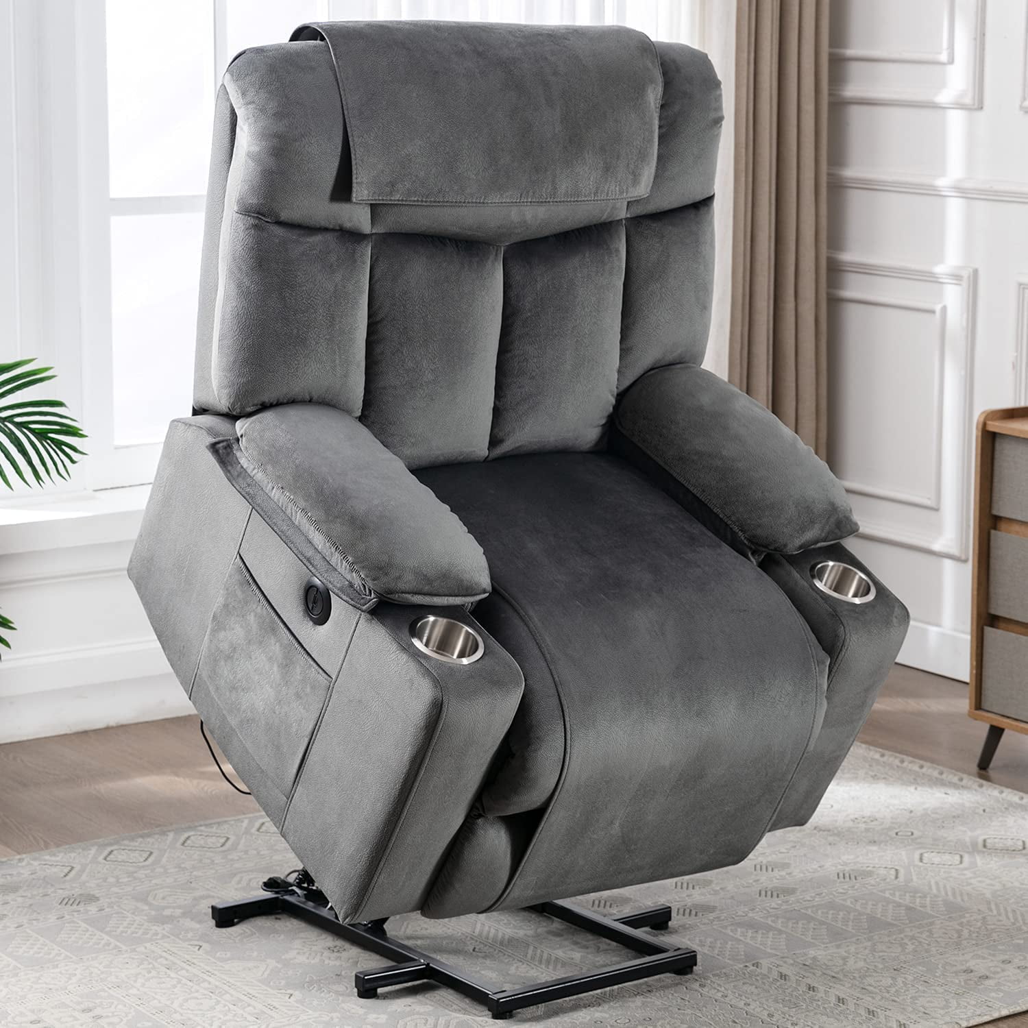 Bonzy Home Power Lift Recliner Chair with USB Ports and Cup Holders for