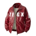 thumbnail image 1 of Jackets for Men Embroidered Color Block Motorcycle Zipper Button Pocket Leather Stand Faux, 1 of 4