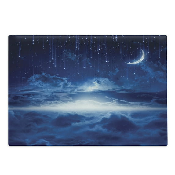Fantasy Cutting Board, Night Sky with Moon Falling Stars Clouds Horizon Mysterious Space Art, Decorative Tempered Glass Cutting and Serving Board, Large Size, Navy Blue and White, by Ambesonne