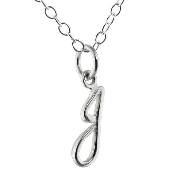 Sterling Silver Tiny Initial Letter J Charm Necklace, 18" Chain, Cursive Handwriting