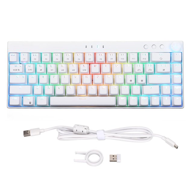 Teclado mecánico 68 teclas, tres modos, retroiluminación RGB, batería de 1800mAh, N Key Rollover, teclado mecánico blanco para jugar, interruptor rojo
