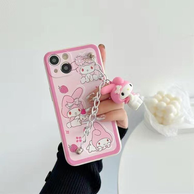 Sanrio Kuromi Cinnamoroll-fundas de teléfono con pulsera colgante para iPhone 14, 13, 12, 11 Pro Max, Mini, XR, XS MAX, 8X7 Fivean unisex
