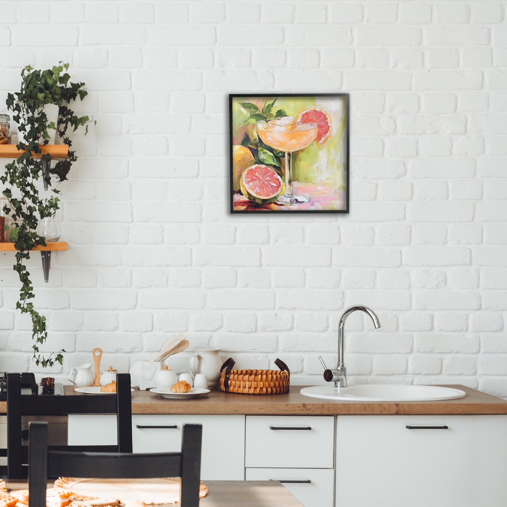 Stupell Industries Grapefruit Summer Cocktail Black Framed Giclee Art, design by Riley B