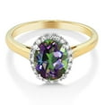 thumbnail image 2 of Gem Stone King 10K Two-Tone Gold Oval Green Mystic Topaz and Diamond Halo Engagement Ring for Women (2.44 Cttw, Gemstone Birthstone), 2 of 5