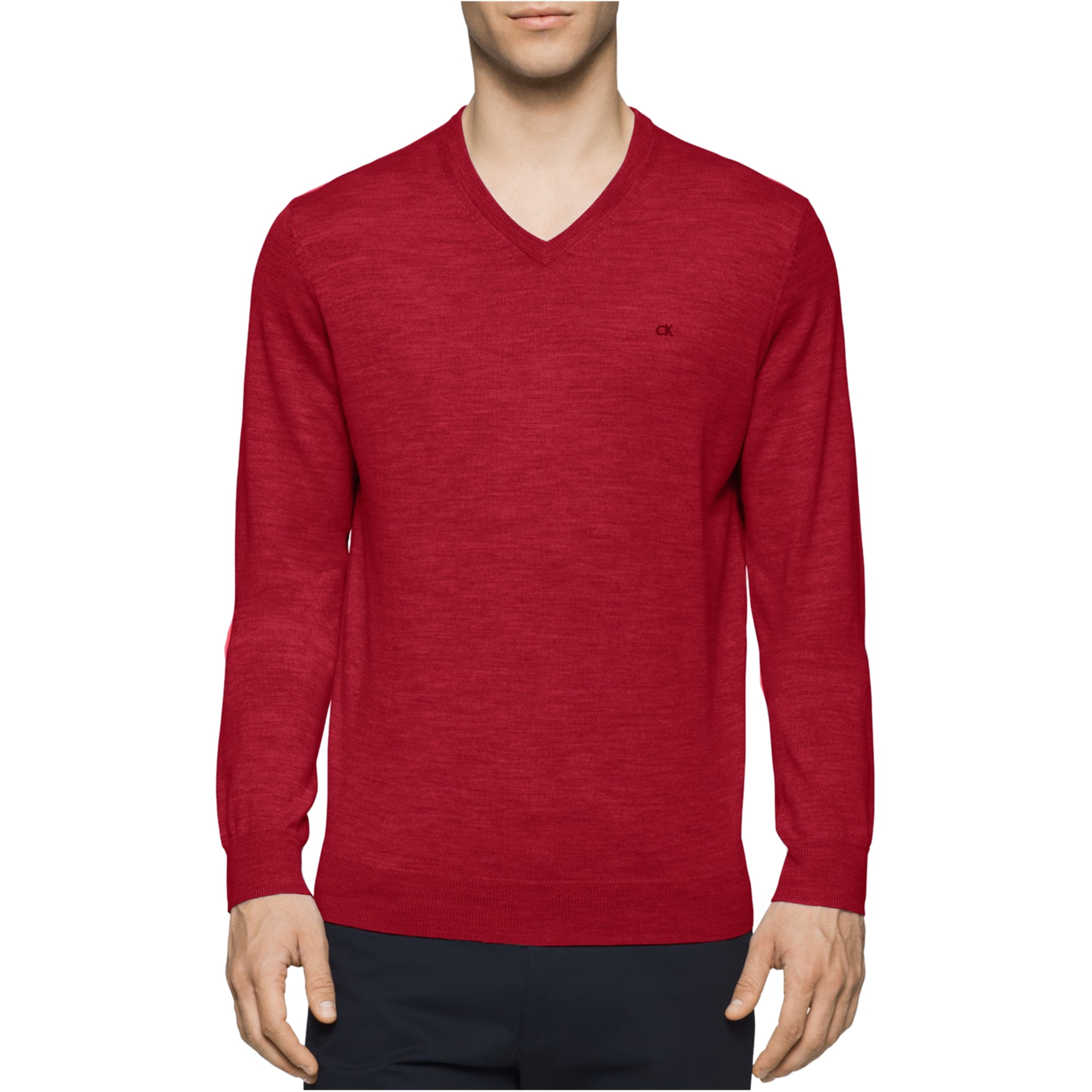 Calvin Klein Mens Knit Pullover Sweater, Red, Small 