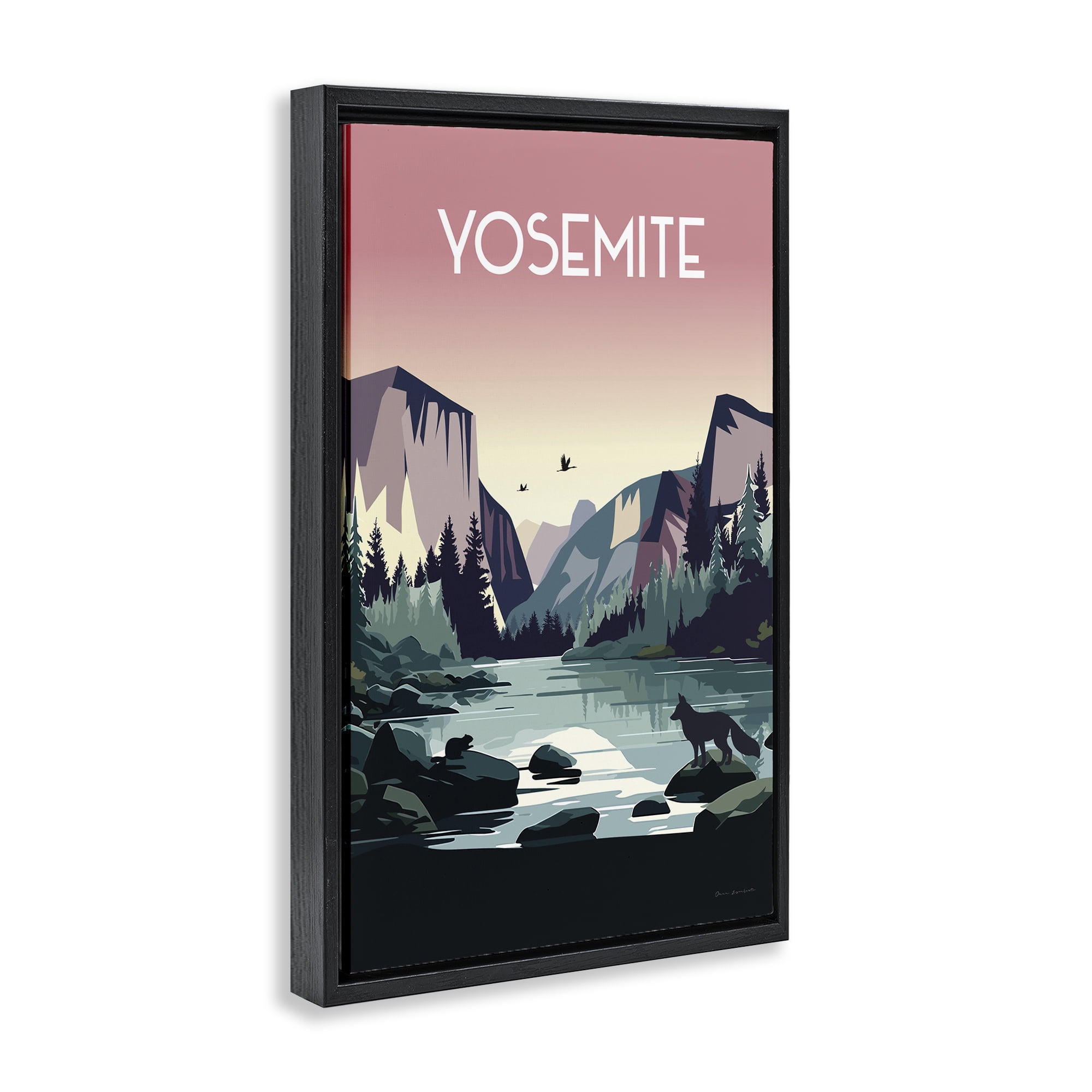 Stupell Industries Yosemite Landmark View Landscape & Nature Painting Black Floater Framed Canvas Art Print Wall Art, 21 x 31