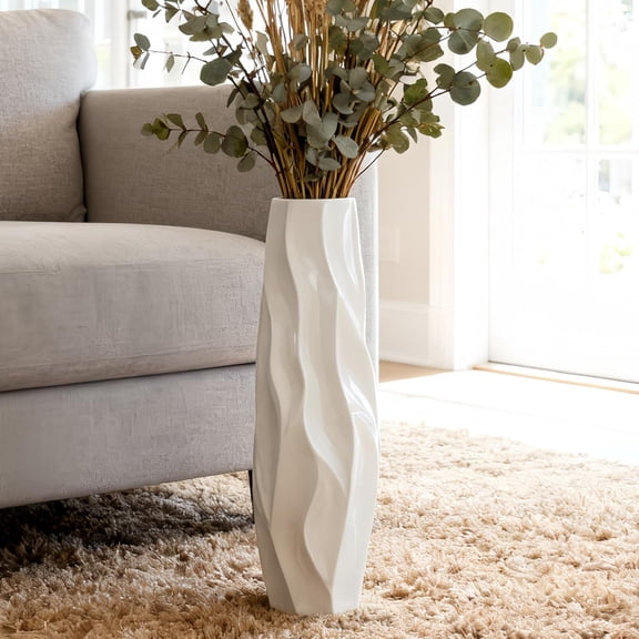Floor Vase, 17.7 Inches Tall Ceramic White Large Decorative Vases for Modern Home Decor, Living Room, Minimalist Style Flower Vase for Pampas Grass, Flowers, Twigs, Office, Bedroom Décor