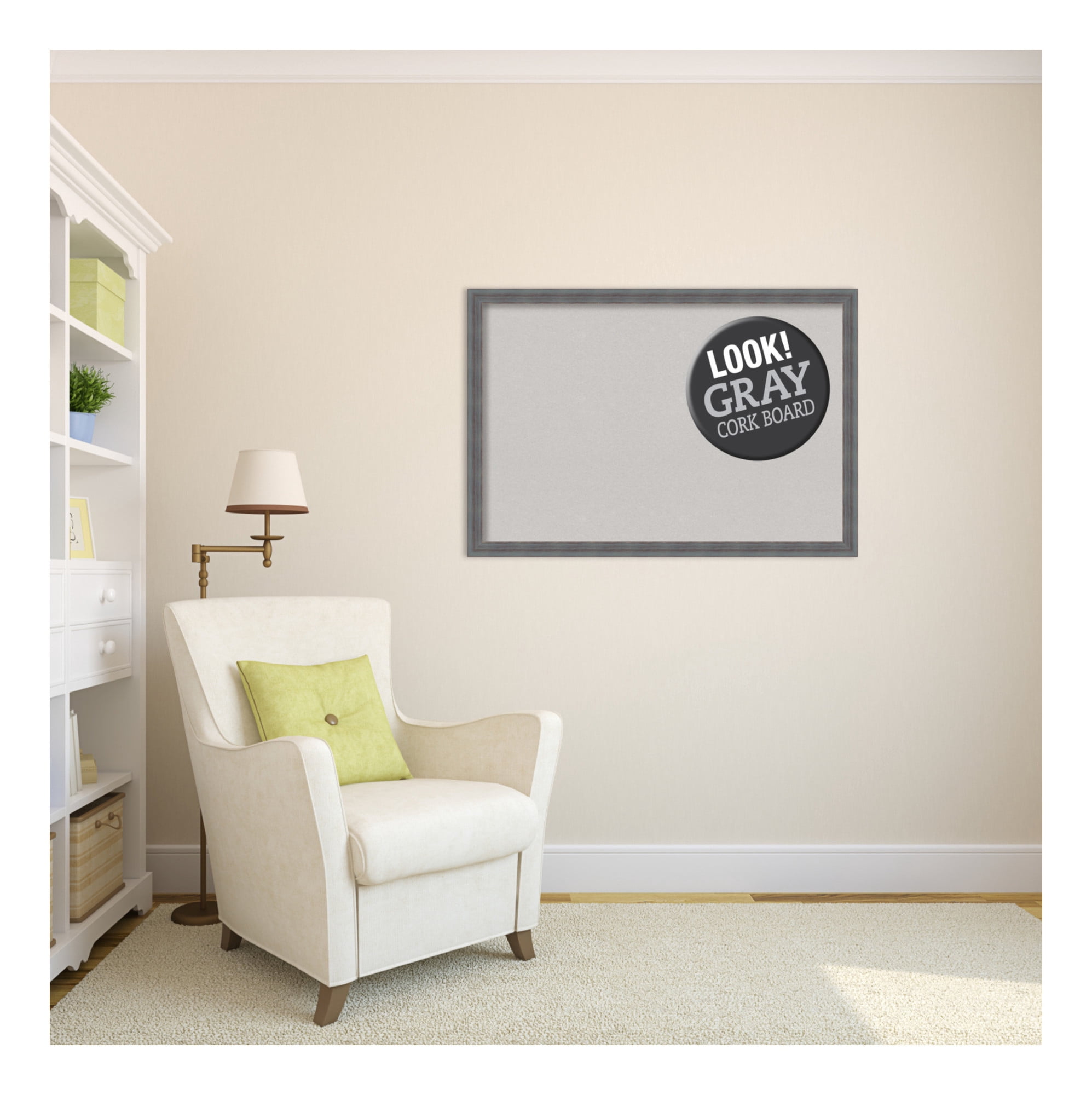 Amanti Art Grey Cork Board Wood Framed Dixie Blue Grey Rustic Bulletin Board 38 in. x 26 in.