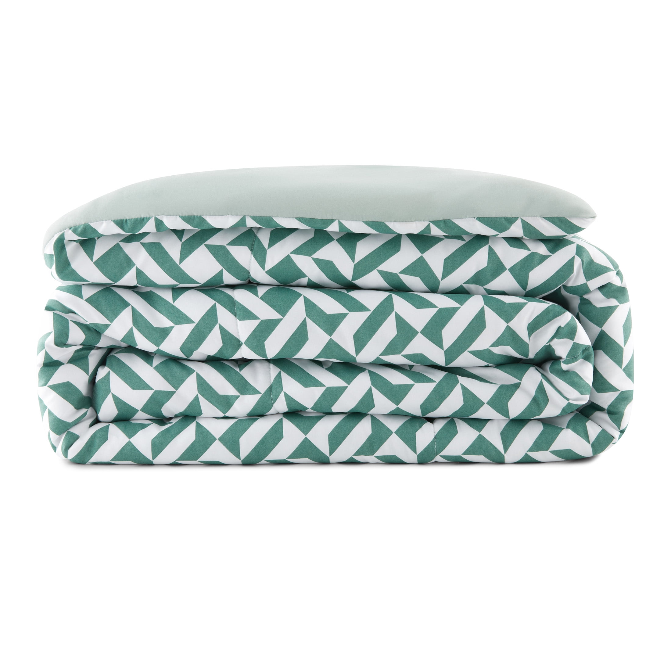 Mainstays Bed-in-a-Bag Comforter and Sheet Set, 7-Piece, King, Green Geo, Reversible