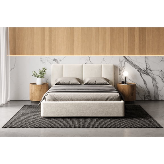 Omax Decor Venice Queen Size Modern Boucle Platform Bed, Cream Beige