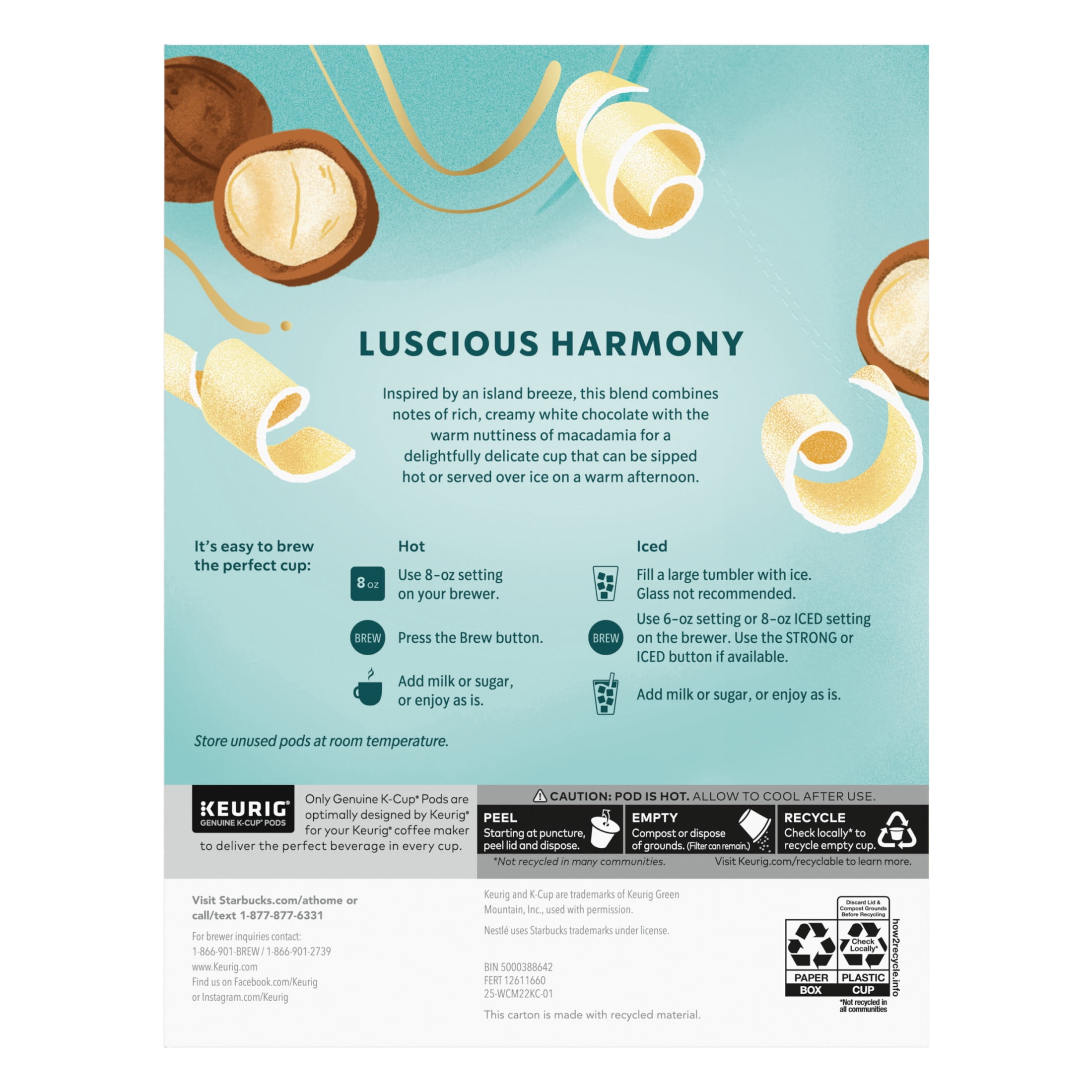 Starbucks White Chocolate Macadamia Flavored Coffee, Keurig K-Cup Coffee Pods, 100% Arabica, 22 Count