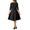thumbnail image 3 of INSPIRE CHIC Wear to Work Dress for Women's Boat Neck Short Sleeves Midi Flared Office Dresses M Black, 3 of 6