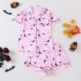 thumbnail image 3 of Halloween Pajamas Women 2026, Cute Satin Ghost Pumpkin Print Short Sleeve Button Top and Shorts Matching Sleepwear Pajamas, 3 of 5