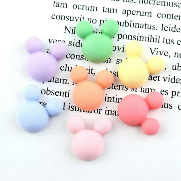 U8MO 50pcs Mixed Matte Color Flatback Resin Mini Cute Mouse Head 15mm Decor Cabochons