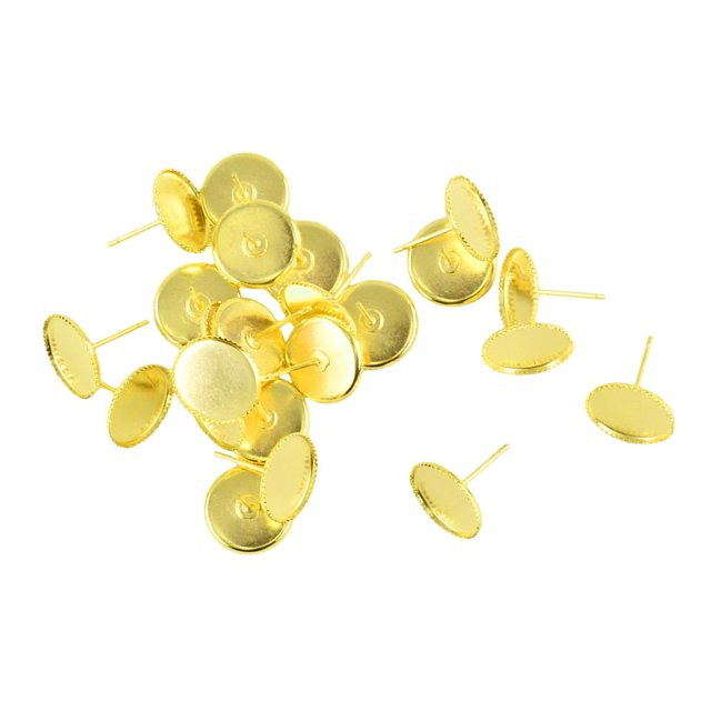 24 Uds. Ajustes de copa de poste de pendiente de Metal de latón aptos para hallazgos de cabujones de 10mm Oro Sunnimix Bisel de pendientes redondos