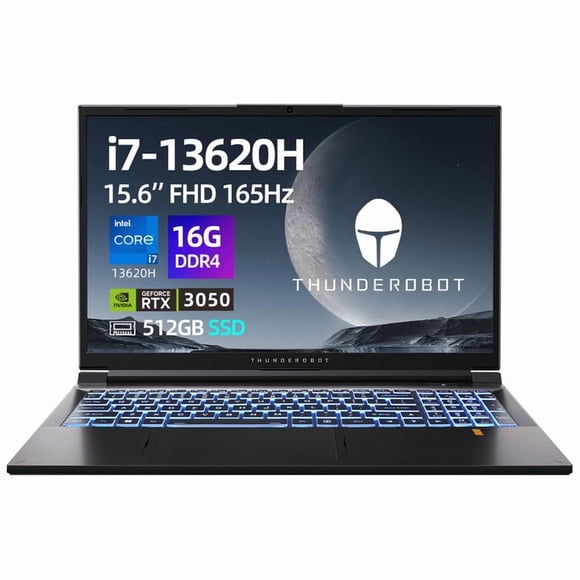 Laptop Gamer Thunderobot 911T Intel Core I7 13620H NVIDIA GeForce RTX 3050 4GB GDDR6 VRAM Pantalla 15.6'' FHD 1920Px×1080Px 16GB RAM 512GB SSD Windows 11 Pro Sistema Español Latino Negro