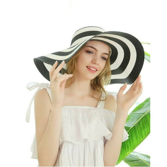 Foldable Summer Anti-UV Wide Brim Straw Hat for Women Beach Floppy Vintage Outdoor Sun Roll Up Cap