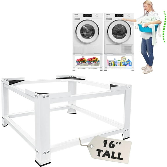 Washing Machine Base Stand 16 Inch Tall, Universal Fit 600lbs Capacity, Laundry Pedestal, Dryer Base Platform Heavy Duty with 28 Inch Wide (White)