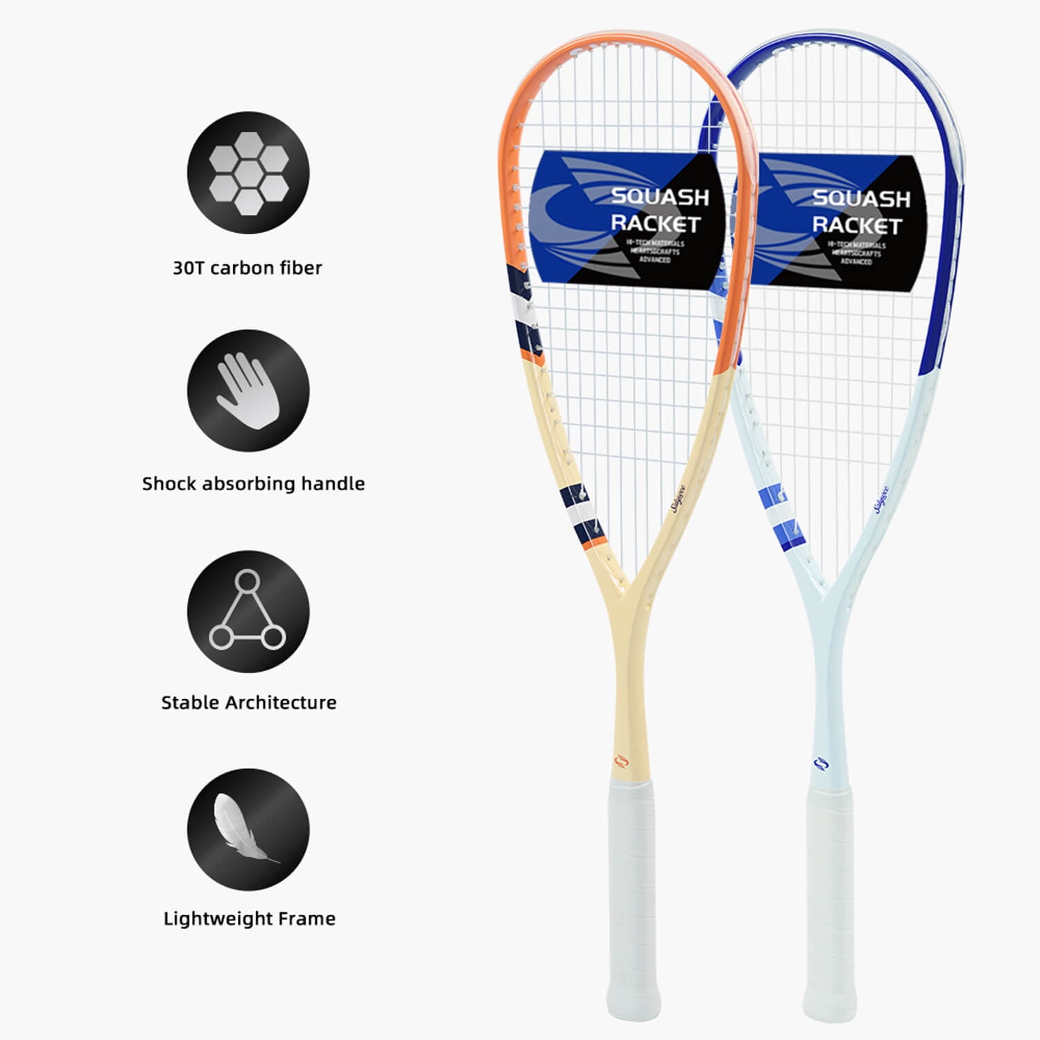 SALYWEE SKY.X Pro-Grade 30T Full Carbon Squash Racket Set | 149g Ultra-Light+3D Textured Design | 12x17 String Pattern | Anti-Twist Frame | Racket Bag, Shock Absorber, 2 Grip Tapes - Premium Blue