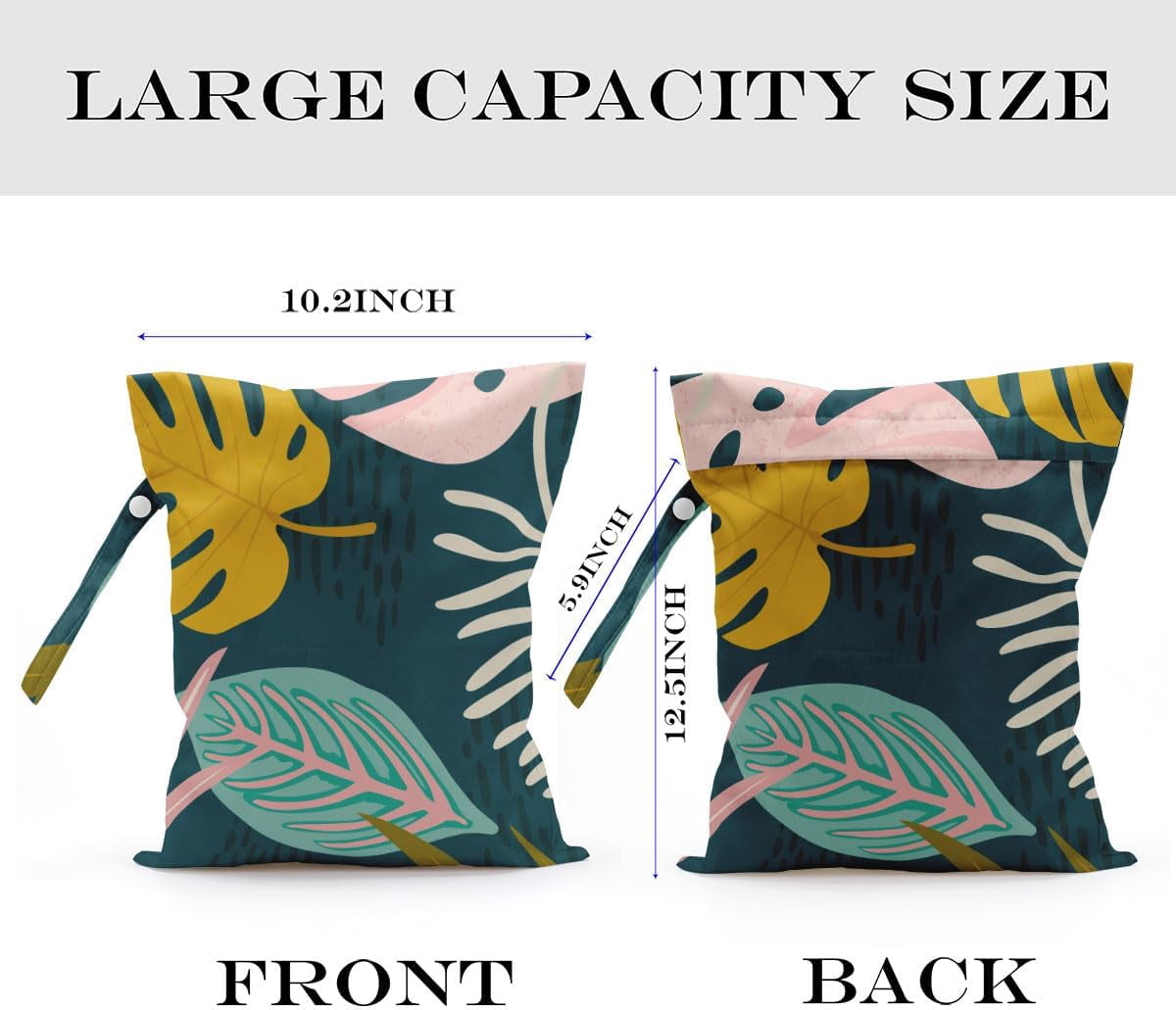2Pcs Waterproof Wet Dry Bag Reusable Washable Cloth Diaper Swim Nappy, Swimsuit Bag with Hook Pouch 10x13"
