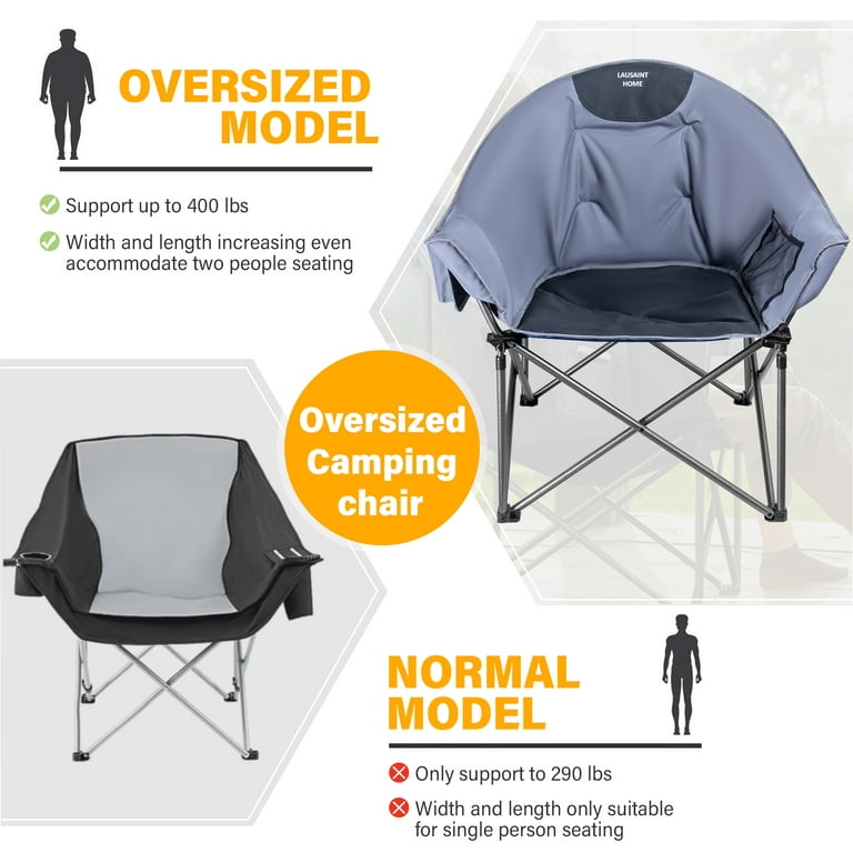 BTMWAY Oversized Camping Chairs for Adults, Folding Beach Chairs with Carrying  Bag, Side Pocket, Max 400lbs, Portable Collapsible Padded Outdoor Folding  Chairs for Fishing Camping Party, Grey 