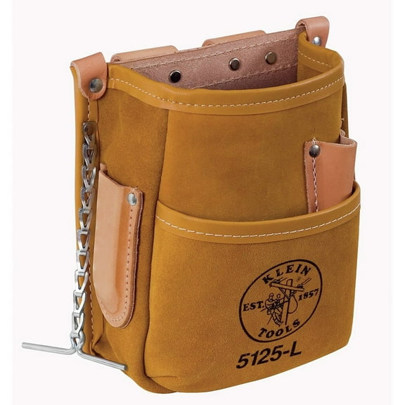5-Pocket Leather Tool Pouch with Chain Tape Thong