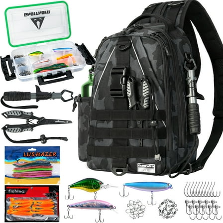 Ghosthorn Fishing Tackle Backpack with Trays 3600 Tackle Boxes & Rod Holders, Large Outdoor Storage Tackle Bag for Fishing