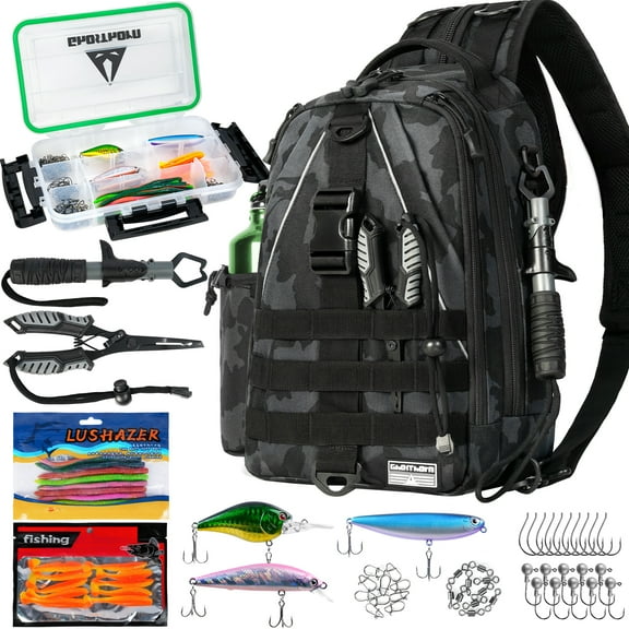 Ghosthorn Fishing Tackle Backpack with Trays 3600 Tackle Boxes & Rod Holders, Large Outdoor Storage Tackle Bag for Fishing