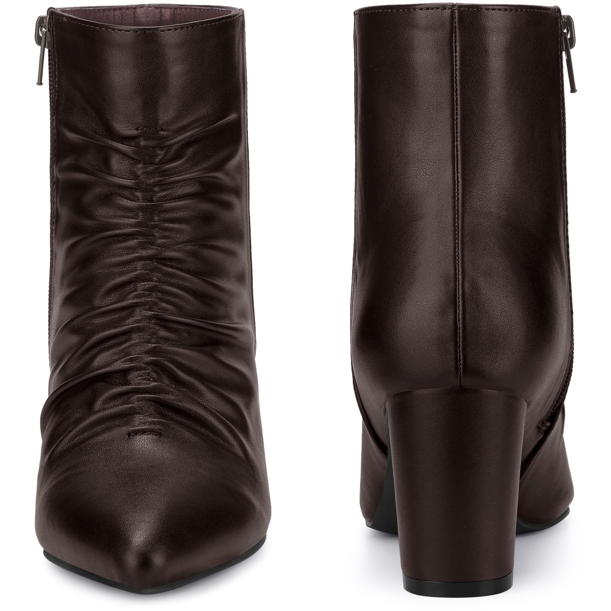 DARING DIVA Ruched Dress Boots Pointed Toe Chunky Heels Ankle Boots Coffee 9