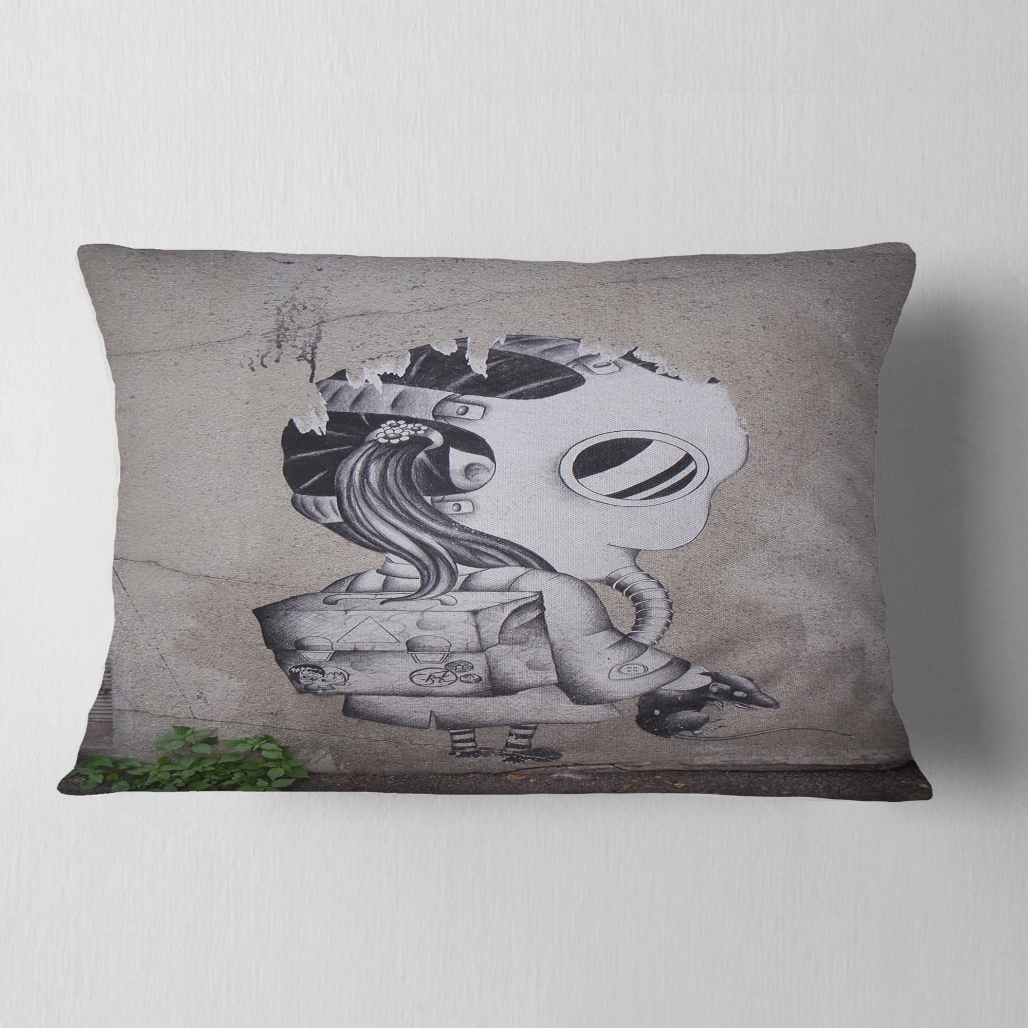 Designart Rat Catcher Robot - Street Art Throw Pillow - 12x20
