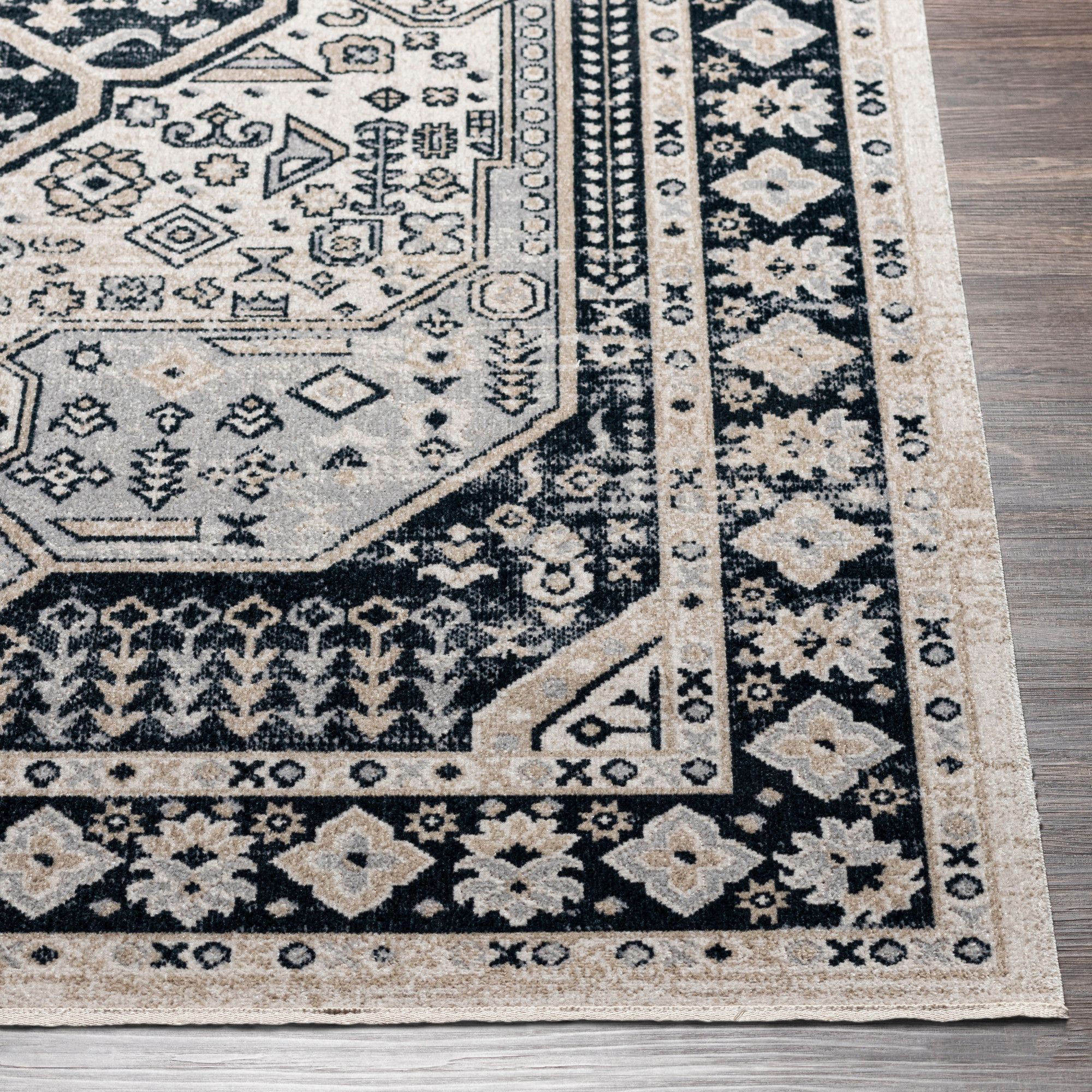 Livabliss Lavadora Medallion Machine Washable Indoor Area Rug, Navy ,9'2" x 12'