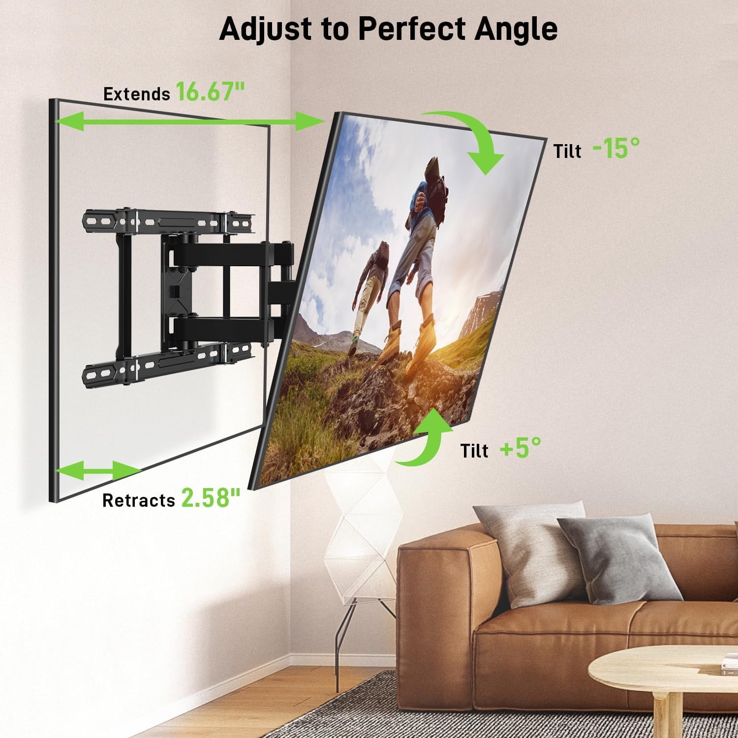Listed TV Wall Mount for 42"-85" TVS, Fits 16" 18" or 24" Studs, Full Motion Wall Mount Swivel Tilt Extension TV Bracket with Dual Articulating Arms